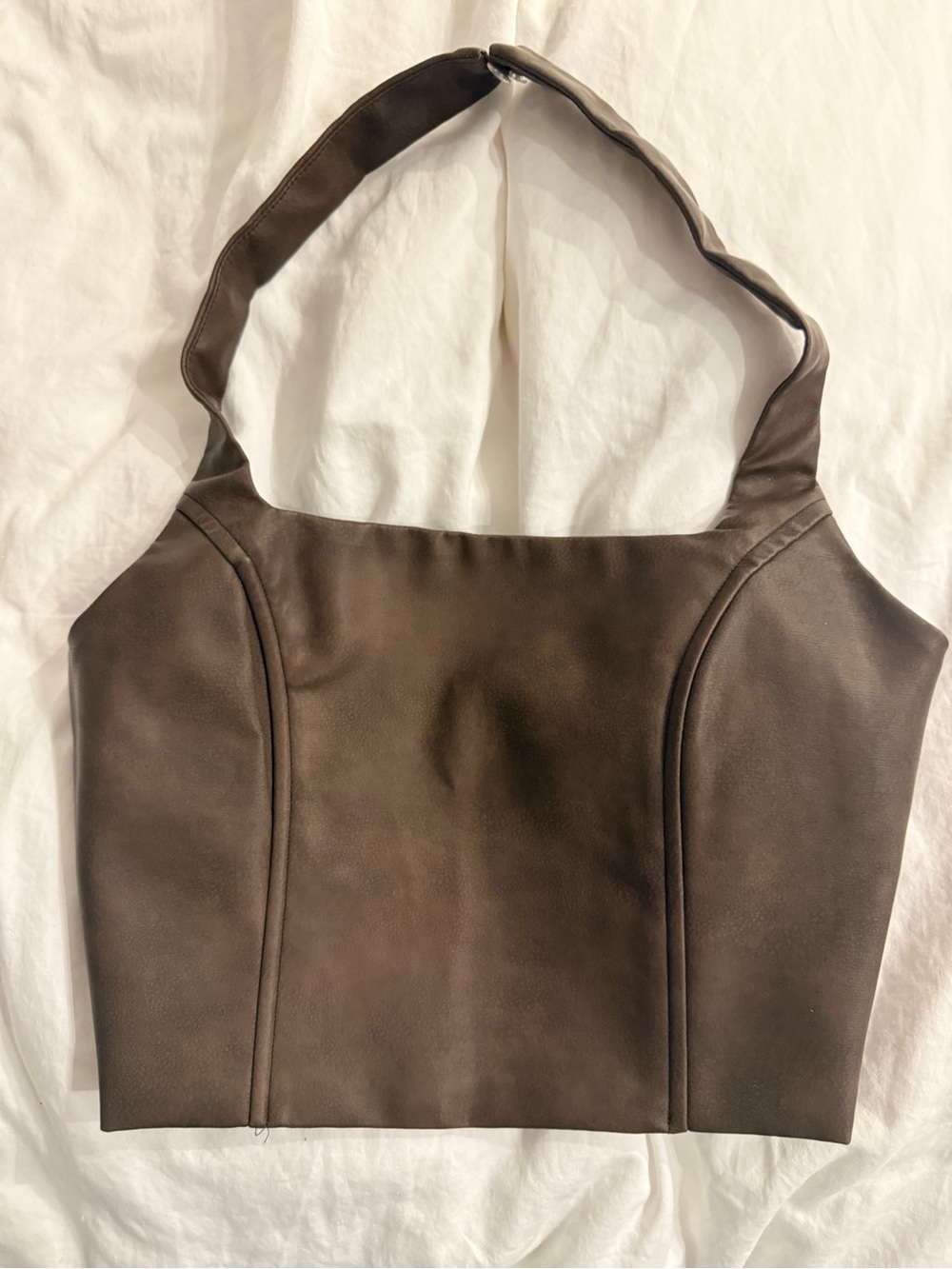 Brown leather like halter top